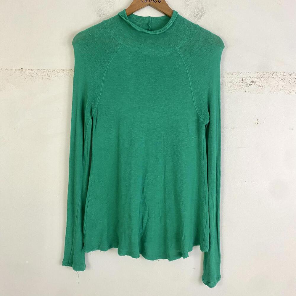 FREE PEOPLE bright green thermal long sleeve tee sz M